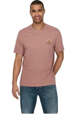 Only & Sons Top, Herre, Lyserød, XS, Bomuld, Ørkenliv Normal Pasform T-shirt