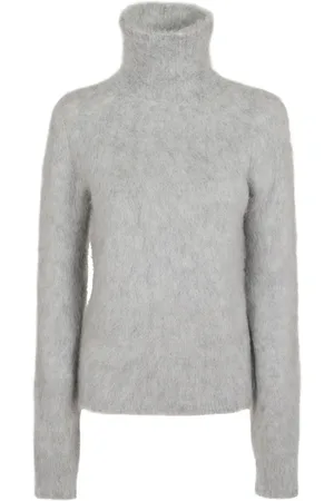 Max Mara Strik, Dame, Grå, S, Grå Mock Neck Alpaca Sweater