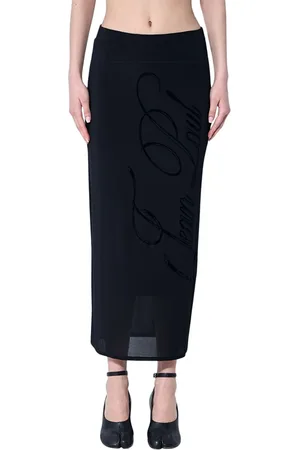 Jean Paul Gaultier Nederdel, Dame, Sort, S, Velvet-Flock Tattoo Mesh Midi Nederdel