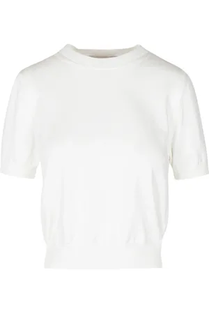 Daniele Fiesoli Strik, Dame, Hvid, L, Bomuld, Bomuld T-shirt med Ribdetaljer