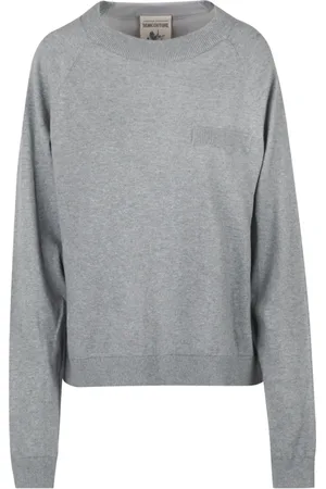 SEMICOUTURE Strik, Dame, Grå, L, Bomuld, Silke Bomuld Raglan Sweater