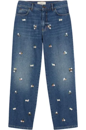 Max Mara Jeans, Dame, Blå, 2XS, Bomuld, Broderet Paillet Jeans