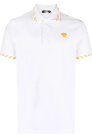 VERSACE Top, Herre, Hvid, XL, Bomuld, Hvid Polo Skjorte med Greca Jacquard