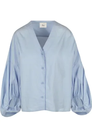8PM Bluser & Skjorter, Dame, Blå, M, Bomuld, Bomuld V-hals Bluse