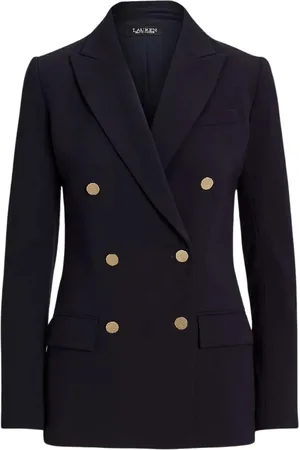 Ralph Lauren Jakke, Dame, Blå, 2XS, Uld, Marineblå dobbeltradet blazer