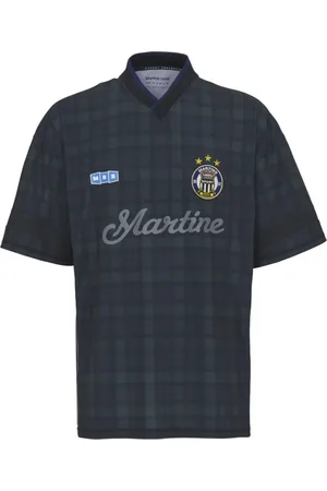 MARTINE ROSE Top, Herre, Grøn, L, Sort Tartan Fodboldtrøje
