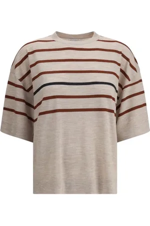 Brunello Cucinelli Top, Dame, , M, Uld, Stribet uld T-shirt