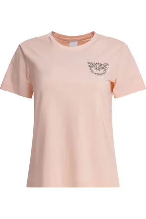 Pinko Top, Dame, Lyserød, XS, Lyserød Crew Neck Logo T-shirt