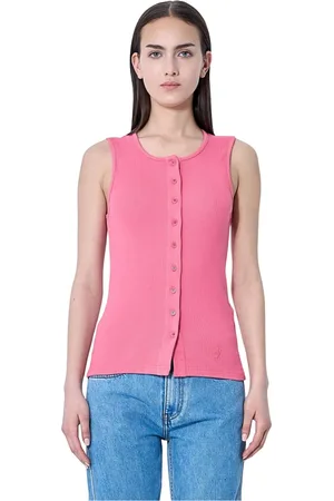 J.W.Anderson Top, Dame, Lyserød, L, Bomuld, Rib Tank Top med Frontknapper