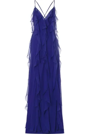 Alberta Ferretti Kjole, Dame, Blå, S, Chiffon, Blå Silke Chiffon Ruffle Kjole