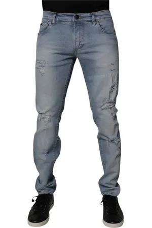 Dolce & Gabbana Jeans, Herre, Blå, L, Denim, Blå Tattered Skinny Denim Jeans