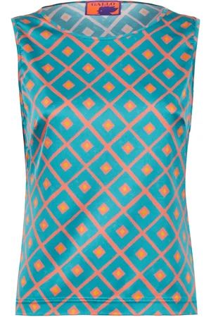 Gallo Top, Dame, Flerfarvet, L/XL, Dame lyseblå ærmeløs top med argyle mønster
