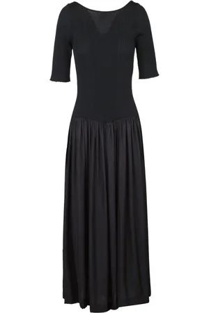 TELA Kjole, Dame, Sort, M, Uld, Flared Ribbed Top Lang Kjole