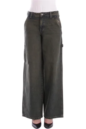 Dickies Jeans, Dame, Grøn, W26, Bomuld, Grønne Jeans med Lynlås og Knap