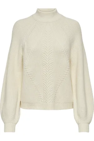 ONLY Strik, Dame, Hvid, M, Uld, Highneck Strikdetalje