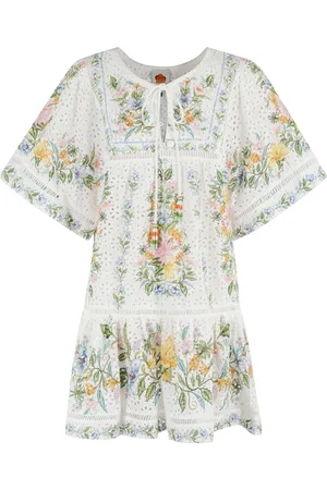 Farm Rio Kjole, Dame, Hvid, S, Bomuld, Blomstret Blonde Kort Cover Up