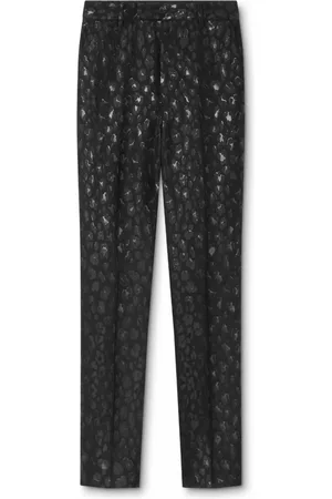 VERSACE Bukser, Herre, Sort, L, Uld, Sorte Bukser med Leopardprint