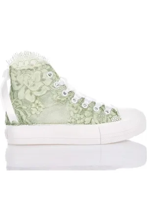 Mimanera Sko, Dame, Grøn, 41 EU, Grønne Blonder Sneakers med Swarovski Krystaller