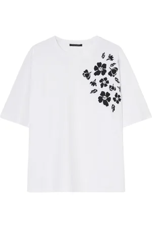 Persona by Marina Rinaldi Top, Dame, Hvid, XL, Bomuld, Blomstret T-shirt med Kontrastbroderi