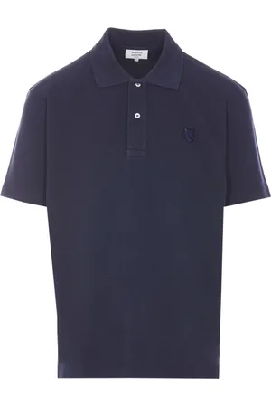 Maison Kitsuné Top, Herre, Blå, S, Bomuld, Blå Knappet Logo T-shirt