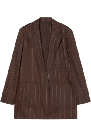 Persona by Marina Rinaldi Jakke, Dame, Brun, XL, Linned, Brunt Linnedblazer med Striber