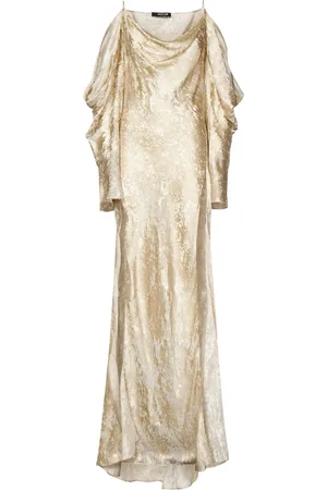 Roberto Cavalli Kjole, Dame, , S, Satin, Elegant Sand Devoré Silke Satin Kjole