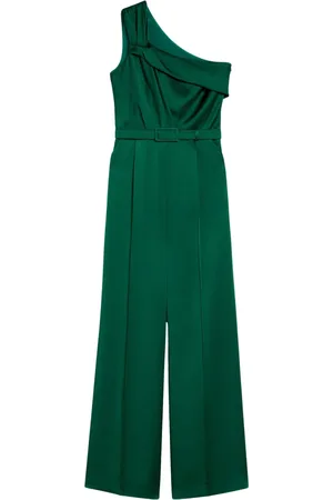 Max Mara Jumpsuits & Playsuits, Dame, Grøn, M, Uld, Grøn en-skulder jumpsuit med brede bukser
