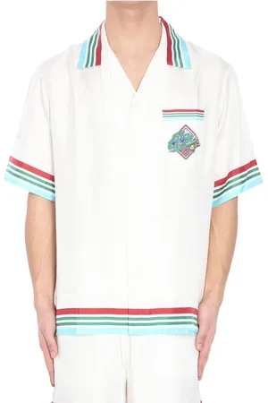 Casablanca Skjorte, Herre, Hvid, L, Hvid Silke Polo Skjorte Stribet