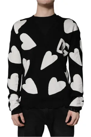 Dolce & Gabbana Strik, Herre, Sort, M, Bomuld, Sort Hearts Silke Crew Neck Sweater