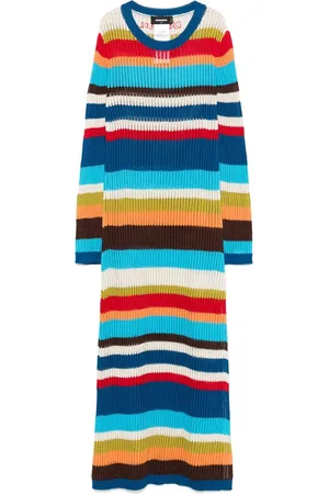 Dsquared2 Kjole, Dame, Flerfarvet, M, Blå Stribe Crew Neck Langærmet Kjole