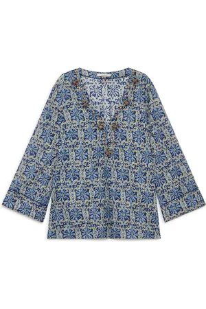 Maliparmi Bluser & Skjorter, Dame, Blå, L, Bomuld, Blomst Batik Kaftan