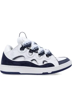 Lanvin Sko, Herre, Hvid, 40 EU, Uld, Hvide/Marineblå Curb Sneakers