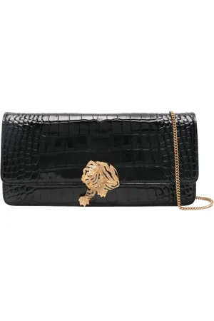 Roberto Cavalli Taske, Dame, Sort, ONE SIZE, Uld, Sort Krokopræget Skuldertaske med Tigre Gioiello