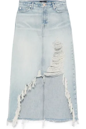 7 for all Mankind Nederdel, Dame, Blå, W28, Denim, Lys Blå Ripped Denim Nederdel