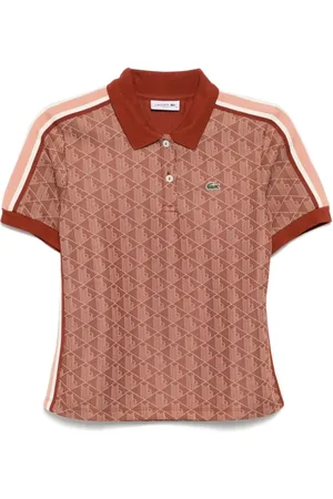 Lacoste Top, Dame, Brun, M, Bomuld, Brun Poloshirt med Stribede Bånd