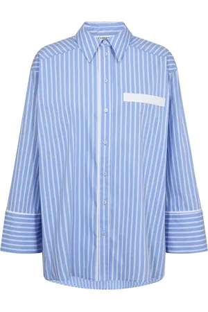 Co`Couture Bluser & Skjorter, Dame, Blå, L, Uld, Stribet Skjortebluse Lyseblå