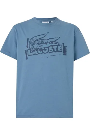 Lacoste Top, Herre, Blå, XL, Bomuld, Blå Casual T-shirt med Moderne Print