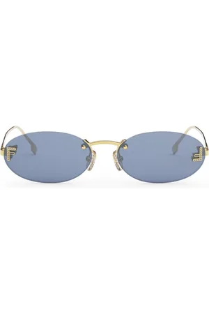 Fendi Tilbehør, unisex, Gul, ONE SIZE, Ovale solbriller med gul logo