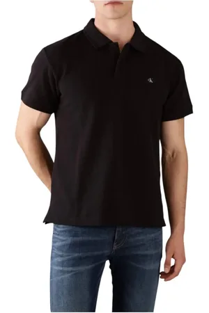Calvin Klein Top, Herre, Sort, XL, Bomuld, Sort Polo Skjorte med Vævet Mærke