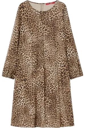Persona by Marina Rinaldi Kjole, Dame, Brun, 4XL, Uld, Leopardmønstret kjole med udsving