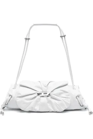 Diesel Taske, Dame, Hvid, ONE SIZE, Uld, Hvid Foldover Skuldertaske med Magnetisk Lukning