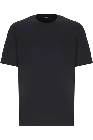 Ermenegildo Zegna Top, Herre, Blå, XL, Bomuld, Blå Bomuldst-shirt med Broderet Logo