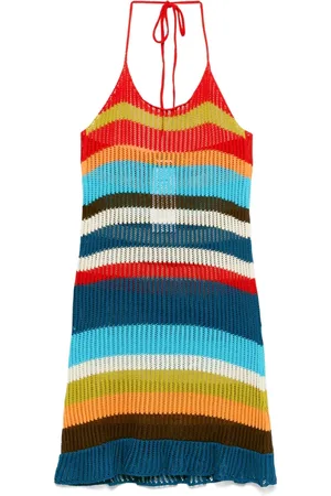 Dsquared2 Kjole, Dame, Flerfarvet, M, Rød Halterneck Stribet Åben Ryg Kjole