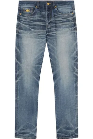 VERSACE Jeans, Herre, Blå, W32, Bomuld, Blå Jeans Regular Fit Fem-Lomme Design