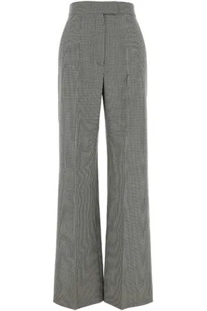 Alexander McQueen Bukser, Dame, Grå, XS, Uld, Broderet uld vidtbenede bukser