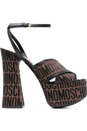 Moschino Sko, Dame, Brun, 39 EU, Læder, Brun Logo-Print Platform Sandaler