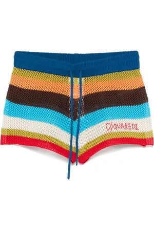 Dsquared2 Shorts, Dame, Flerfarvet, S, Brun Stribet Snørebåndsbukser