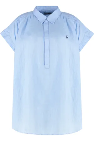 Ralph Lauren Bluser & Skjorter, Dame, Blå, L, Rundet Hem Linen Bluse