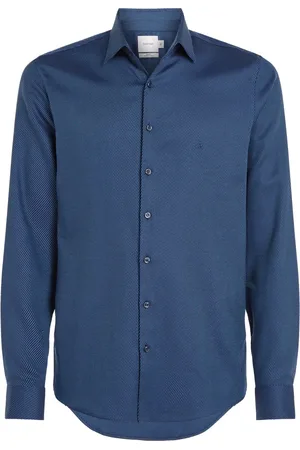 Calvin Klein Skjorte, Herre, Blå, L, Bomuld, Blå Skjorte Slim Fit Knap Ned