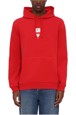 Emporio Armani Sweathshirts & Hoodies, Herre, Rød, S, Uld, Rød Cuore Hættetrøje, Urban Stil
